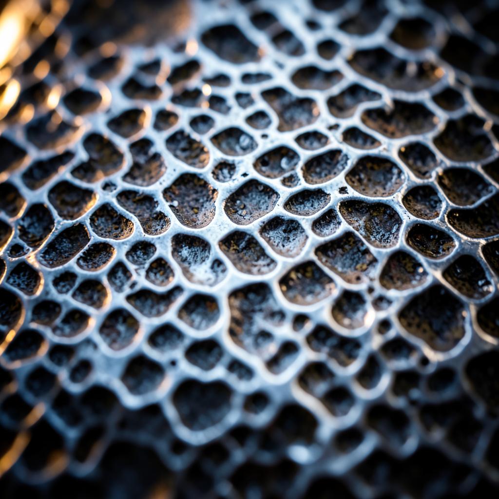 Macro di una superficie in argento ossidato martellato